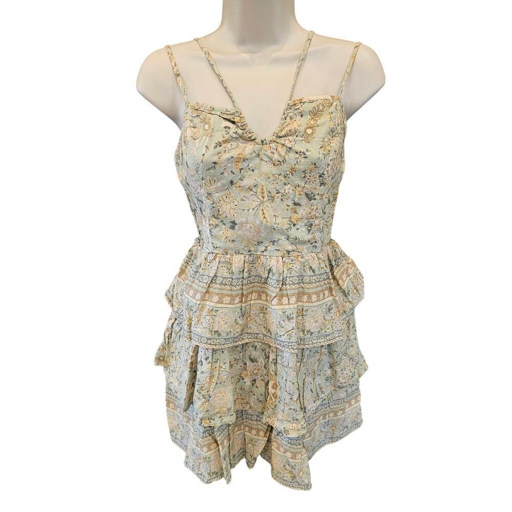 American Eagle AE Tiered cottagecore Green Floral Mini Dress M flirty summer